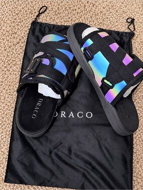 DRACO Men's Black Iridescent Strap Slide Sandals